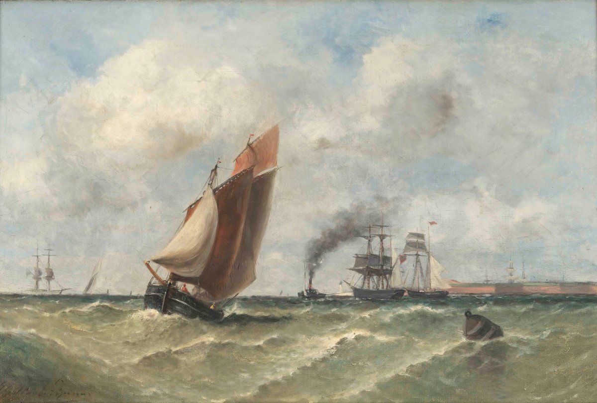 Paul Emmanuel GALLARD-LEPINAY (1842-1885). Sortie de port au Havre-photo-4