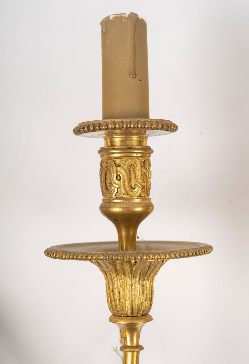 Paire d’appliques Louis XVI en bronze doré.  XIXème siècle -photo-3