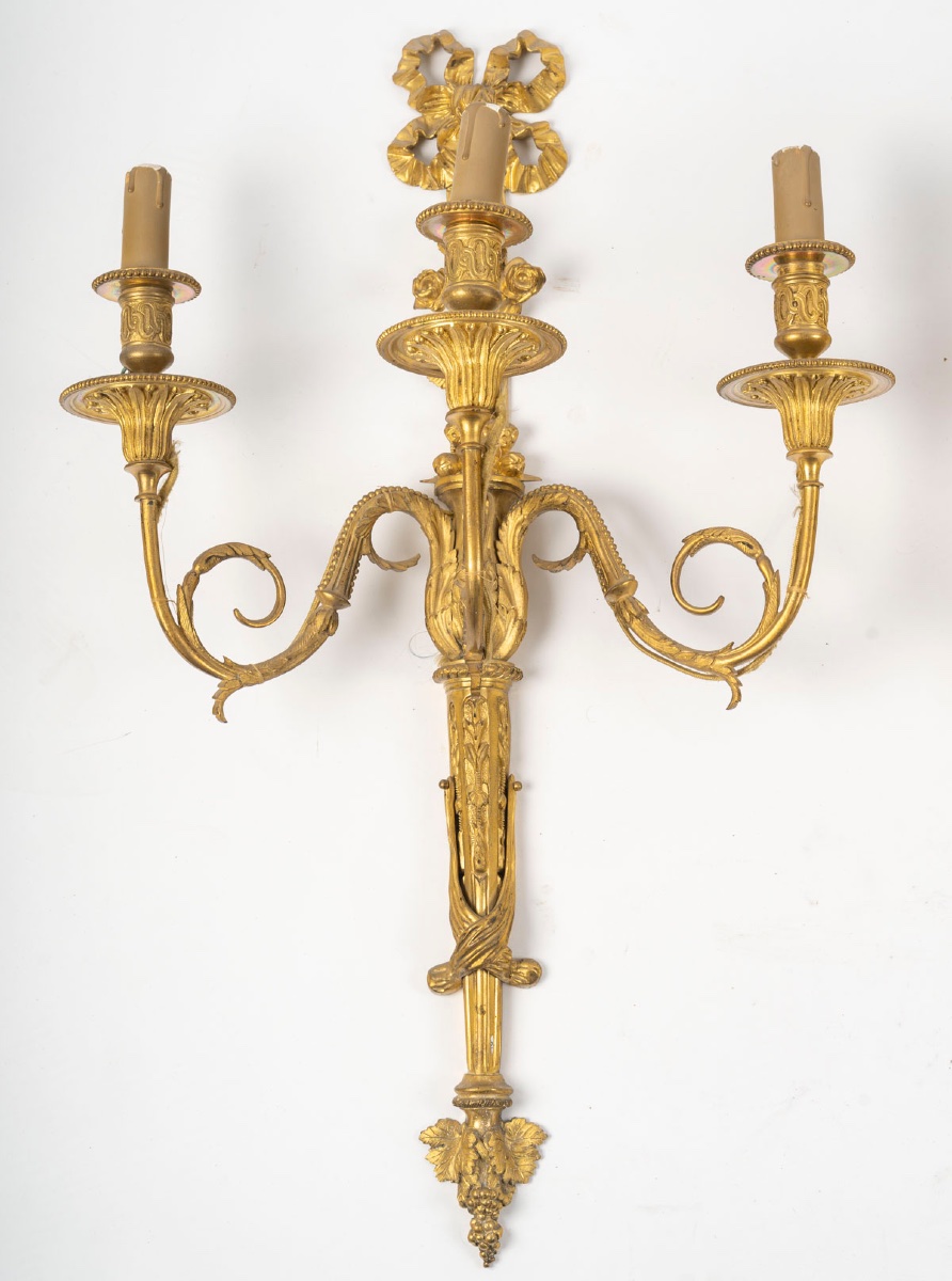Paire d’appliques Louis XVI en bronze doré.  XIXème siècle -photo-4