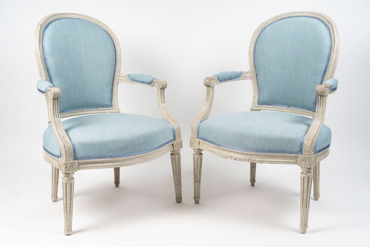 Paire de fauteuils d’époque Louis XVI, estampillés P Bernard 1766-photo-2