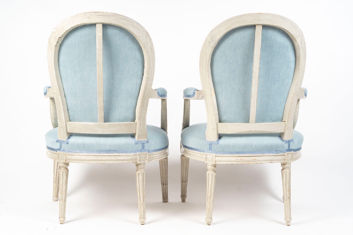 Paire de fauteuils d’époque Louis XVI, estampillés P Bernard 1766-photo-3