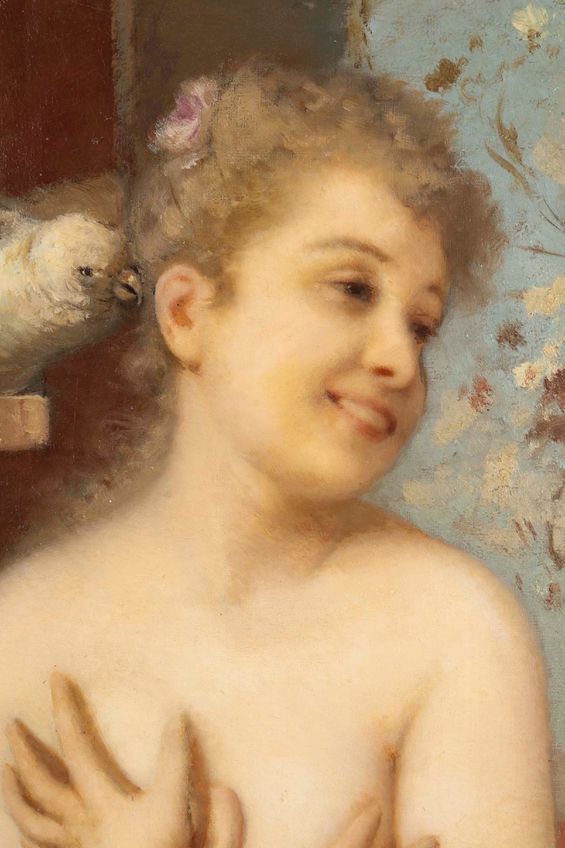 The Girl With The Parakeet, Signed Turba, 19th Century -photo-4