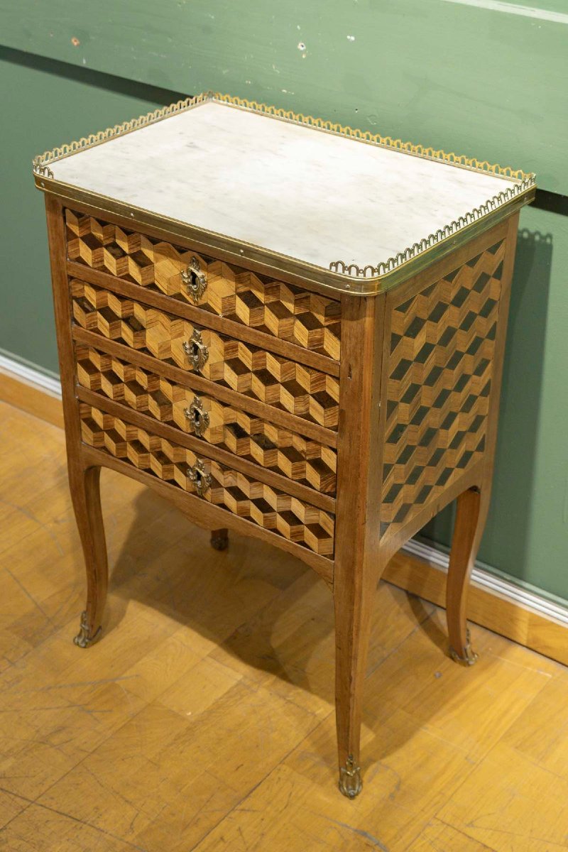 18th-century Louis XV Chest Of Drawers With Cube Marquetry-photo-2
