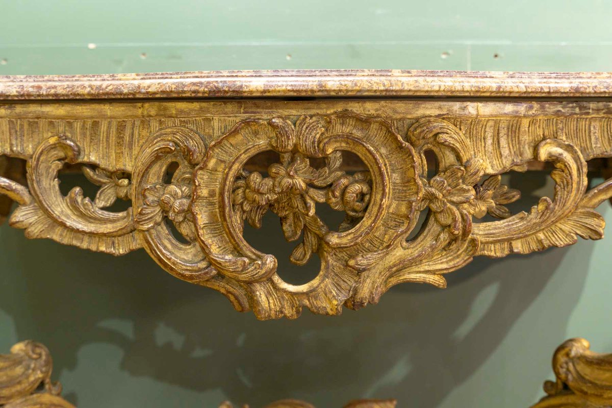 Vintage Louis XV Console Table In Gilded Wood, 18th Century-photo-3