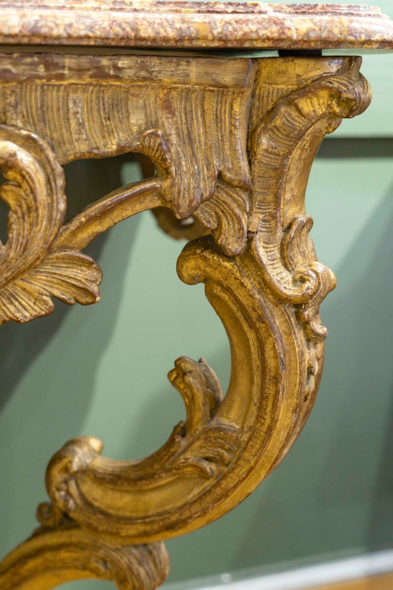 Vintage Louis XV Console Table In Gilded Wood, 18th Century-photo-2
