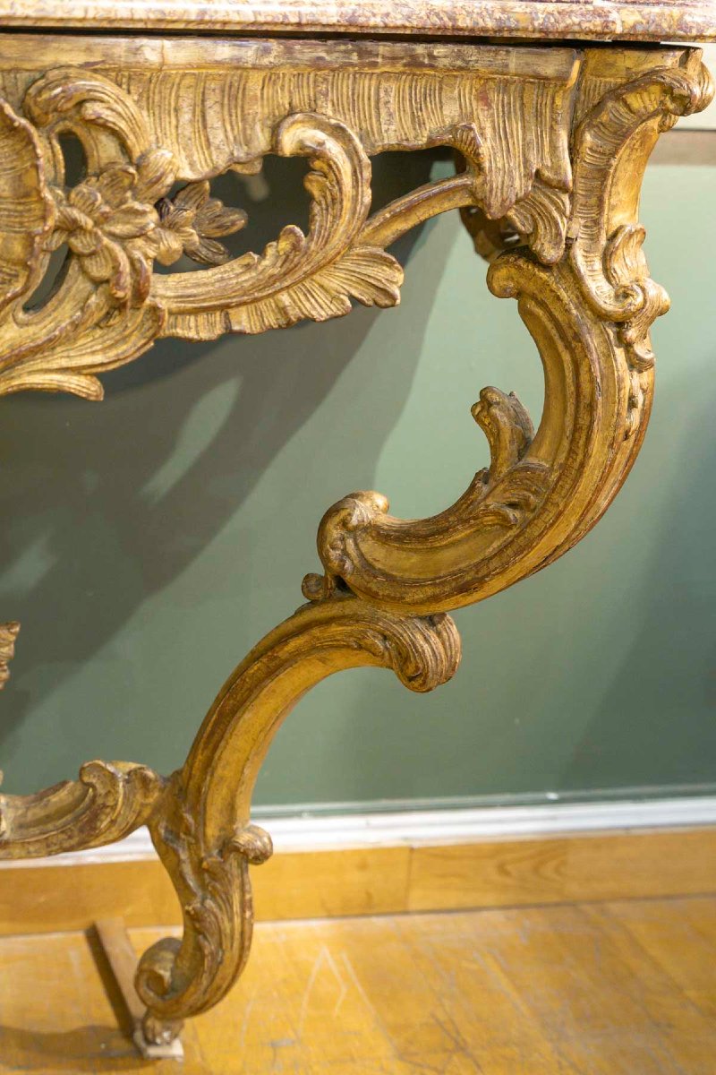 Vintage Louis XV Console Table In Gilded Wood, 18th Century-photo-4