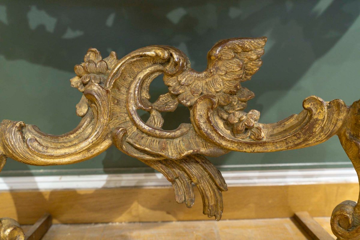 Vintage Louis XV Console Table In Gilded Wood, 18th Century-photo-5