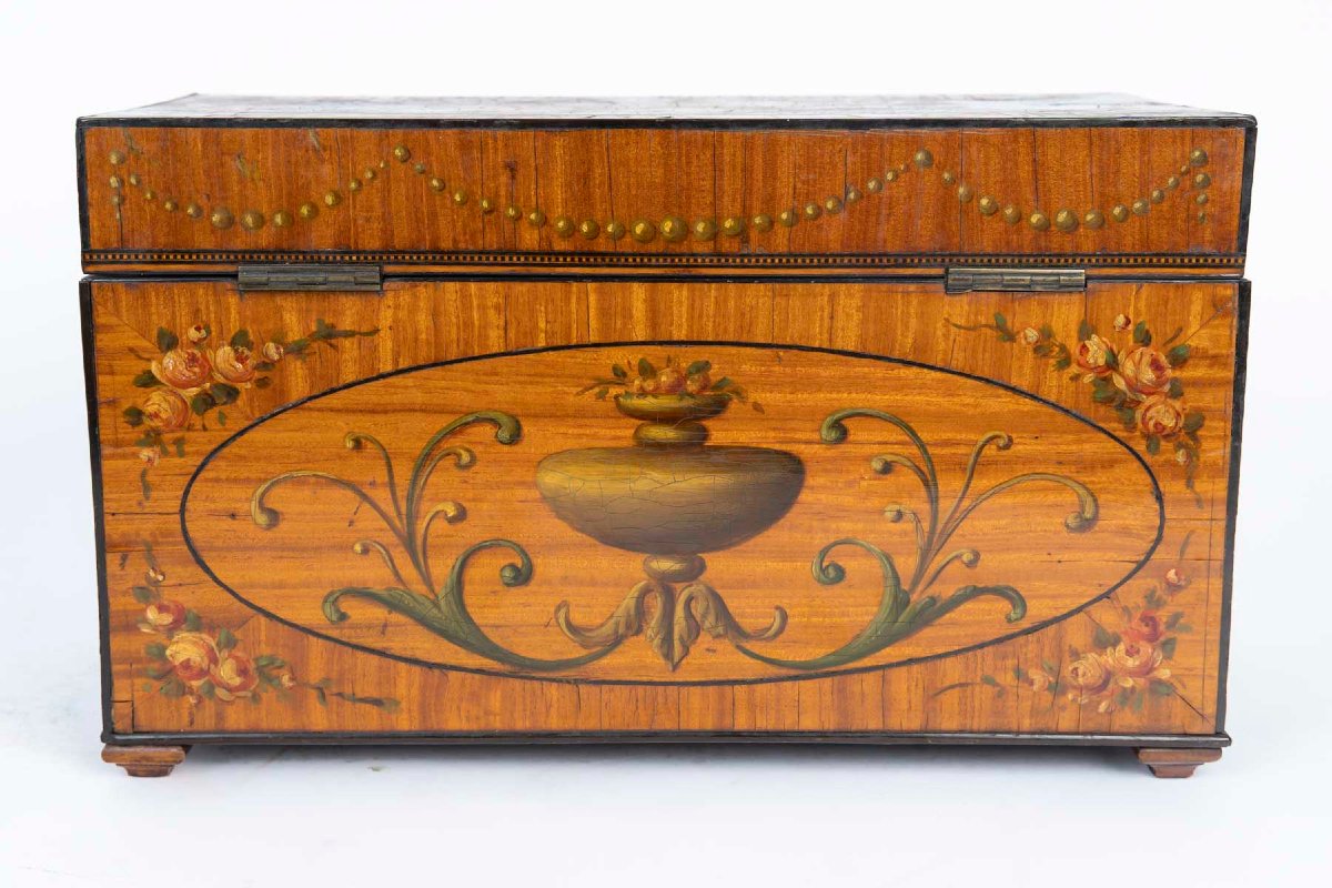 Coffret en bois satiné peint, Angleterre 18ème siècle-photo-4