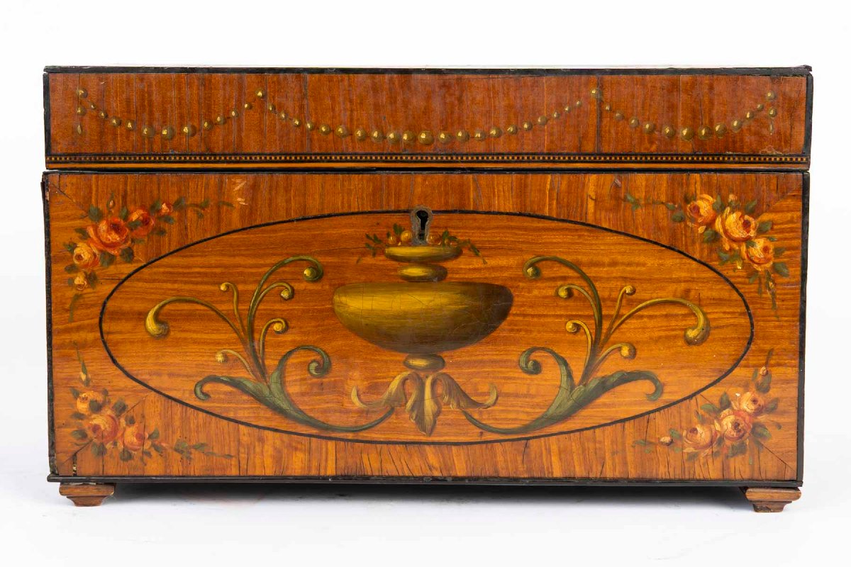 Coffret en bois satiné peint, Angleterre 18ème siècle-photo-1