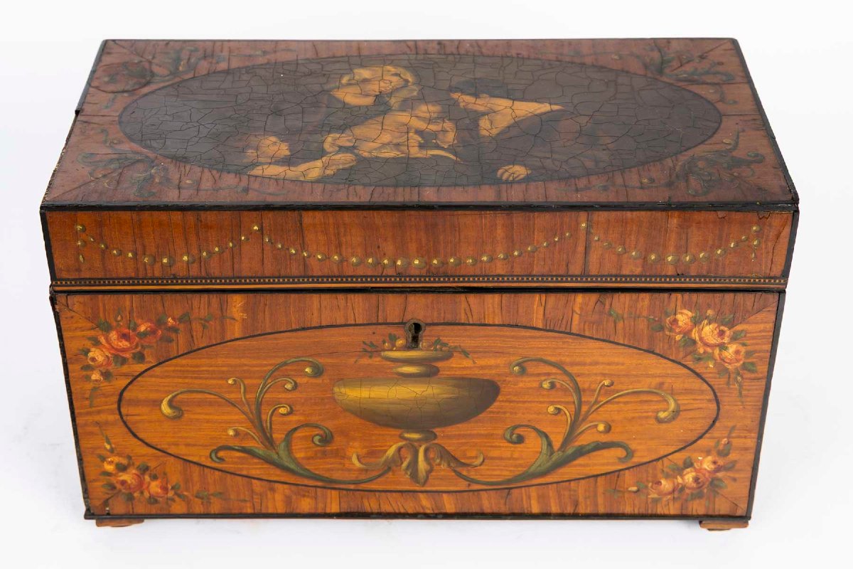 Coffret en bois satiné peint, Angleterre 18ème siècle-photo-2