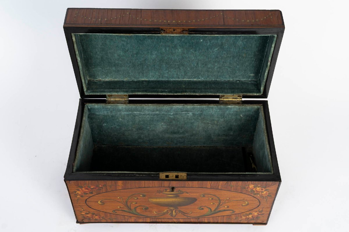 Coffret en bois satiné peint, Angleterre 18ème siècle-photo-4