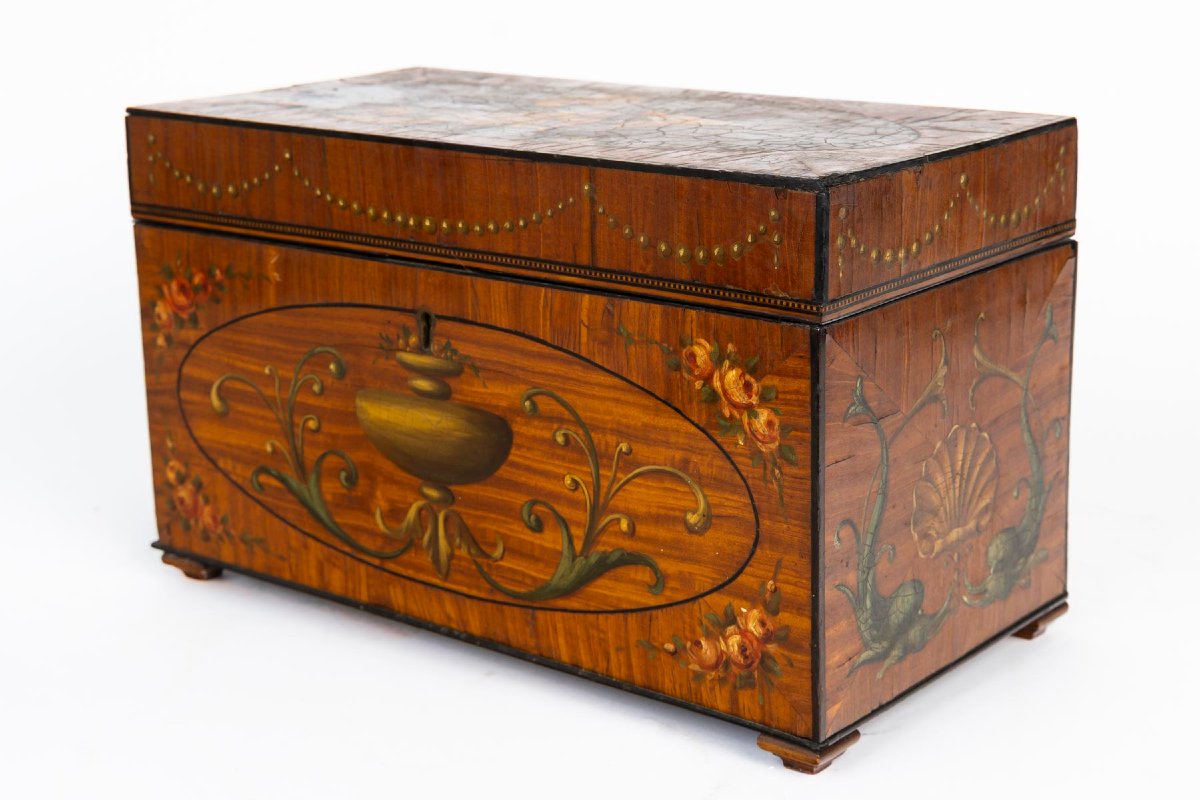 Coffret en bois satiné peint, Angleterre 18ème siècle