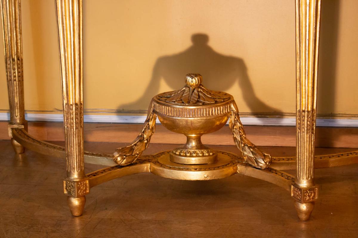 Console Demi-lune d'époque Louis XVI En Bois Doré.-photo-3