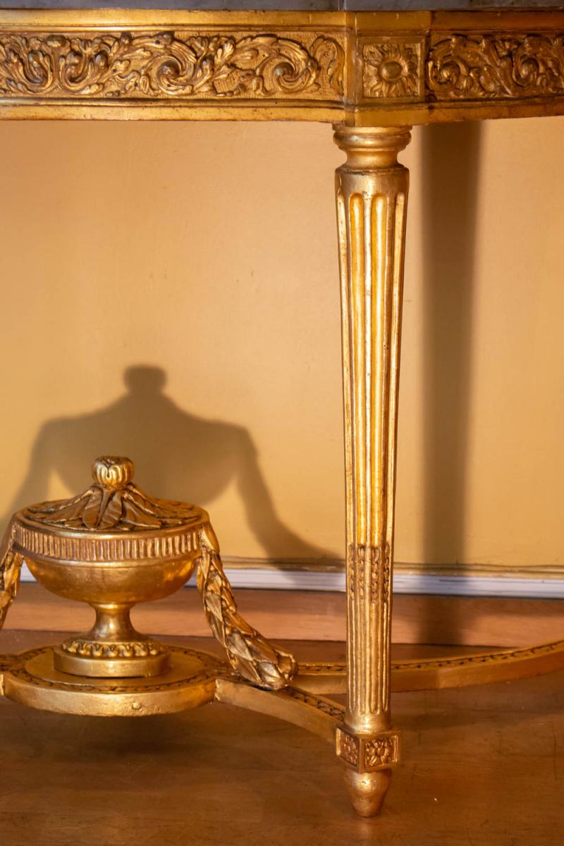 Console Demi-lune d'époque Louis XVI En Bois Doré.-photo-4