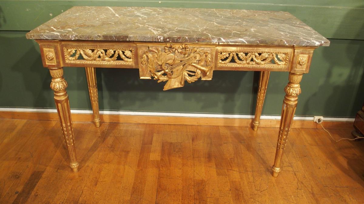 Console Louis XVI En Bois Doré Du XVIII ème Siècle