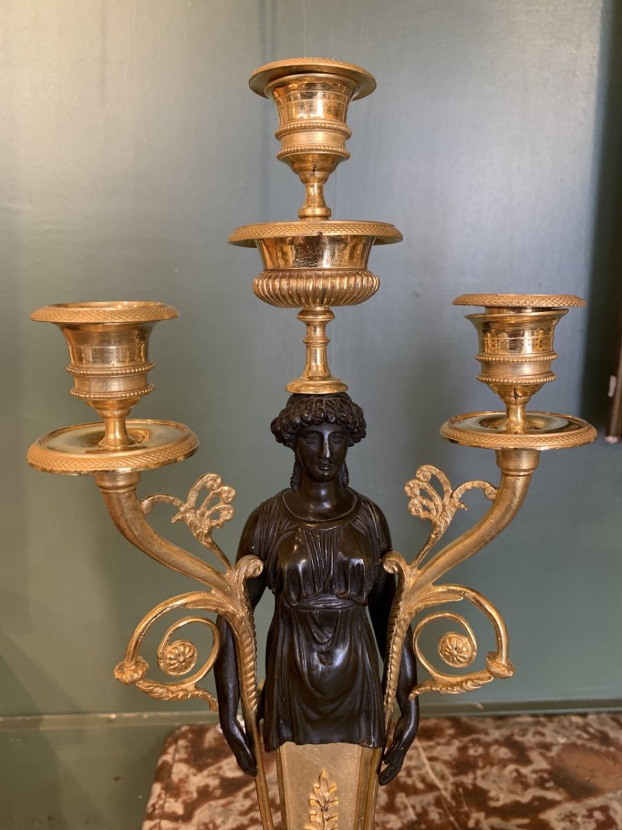 Paire De Candélabres Empire. XIX ème Siècle-photo-1