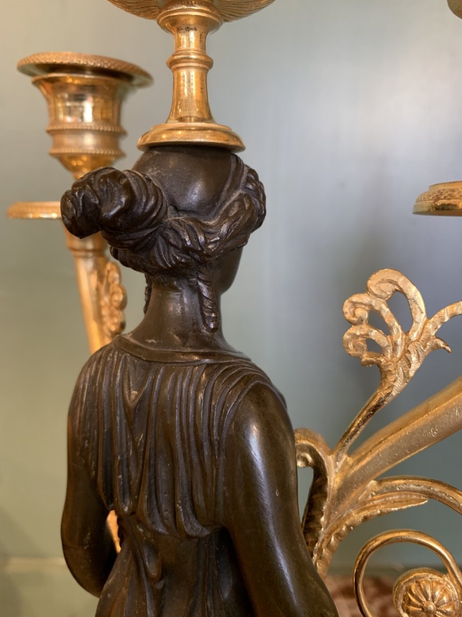 Paire De Candélabres Empire. XIX ème Siècle-photo-4