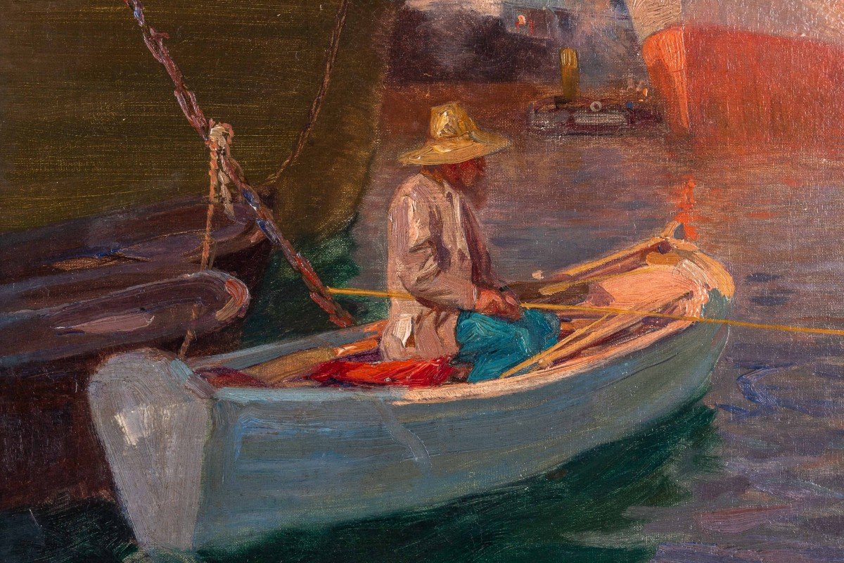 Tableau. Jacques Marie Omer Camoreyt 1871-1963. Pêcheur Au Port.-photo-3