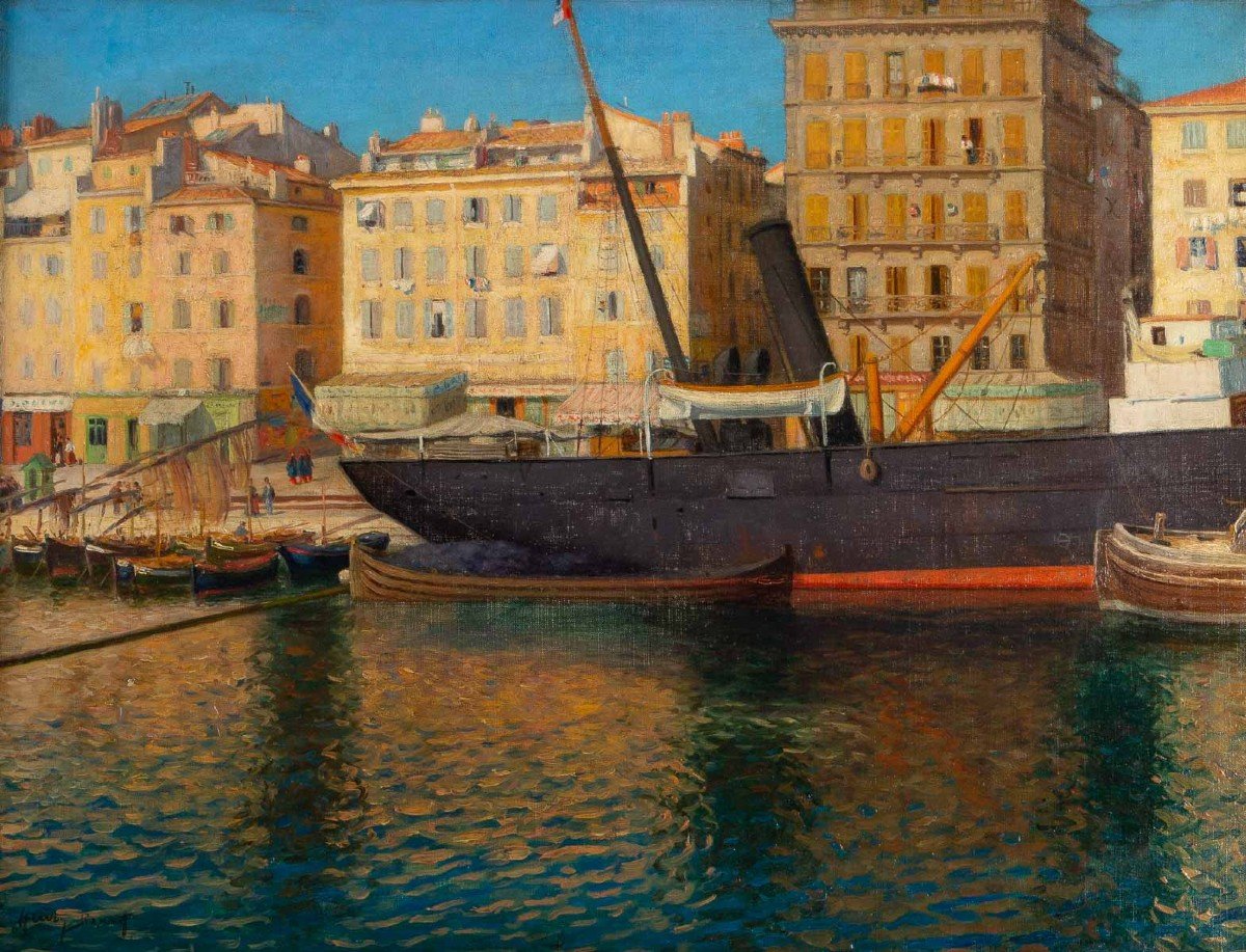 Henry Bouvet 1859-1945. The Port Of Marseilles.-photo-3