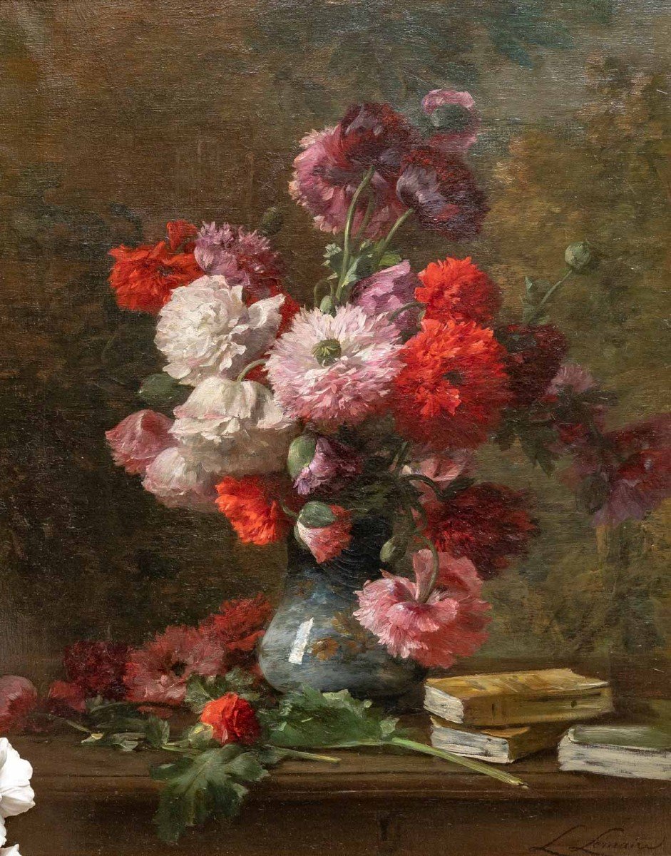 Louis-marie Lemaire 1824-1910. Large Bouquet Of Peonies.-photo-3