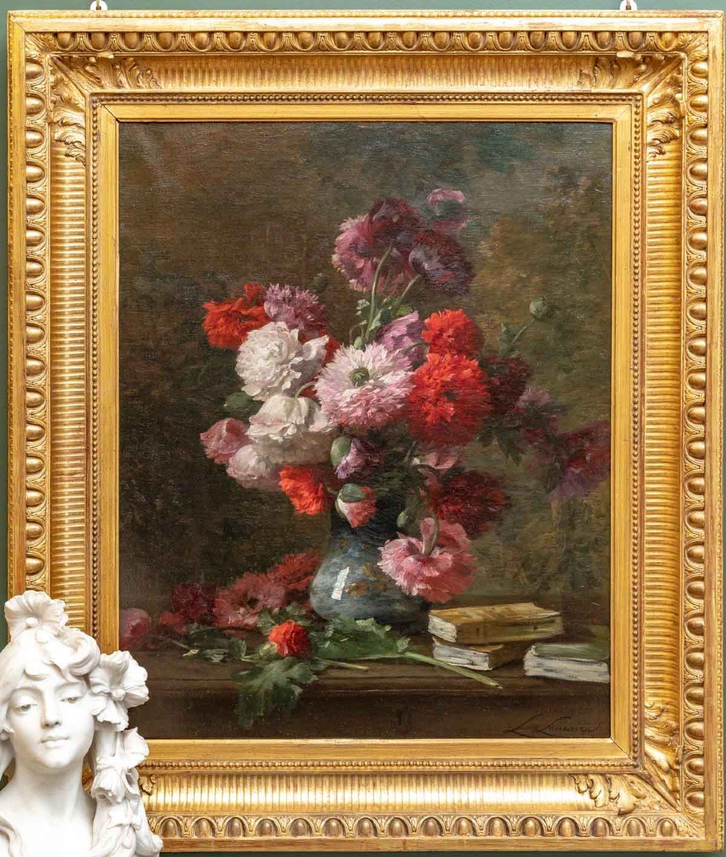 Louis-marie Lemaire 1824-1910. Large Bouquet Of Peonies.