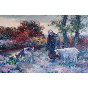 Michael Korochansky 1866-1925. Shepherdess In The Moor.