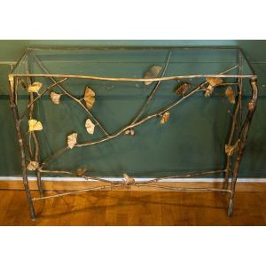 Ilanca Nicodim. Large Console With Gingko Leaves In Bronze And Copper.