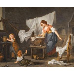 Etienne Aubry (1745-1781).Jeune  mère Et Ses Enfants.