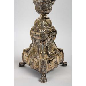 Altar Candlesticks In Silver Metal. 18th Century 