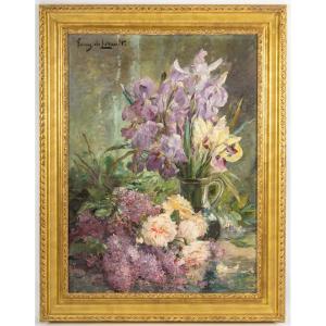 Furcy De Lavault (1847-1915) Irises And Lilacs
