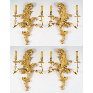 2 Pairs Of Carved And Gilded Wood Sconces, Circa 1890