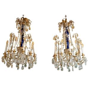 Paire de Lustes Néoclassique en bronze doré et cristal. Circa 1900