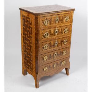 Chiffonnier Louis XVI en marqueterie XVIIIème siècle