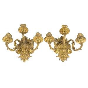 Paire d'appliques  bronze doré, style Régence, XIXème siècle