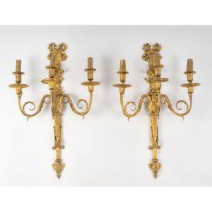 Paire d’appliques Louis XVI en bronze doré du XIXème