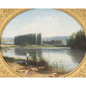 Fisherman By The Lake, Armand Bracony (1825–1894)