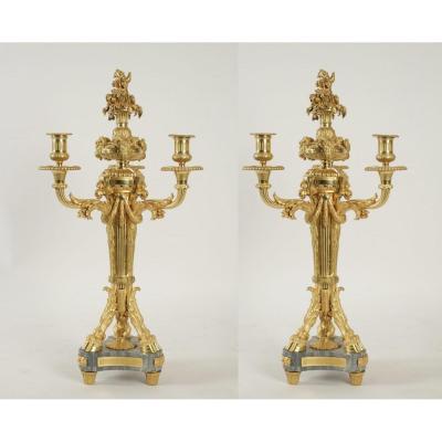 Pair Of Candelabra Louis XVI Style, Signed From Durand To Paris