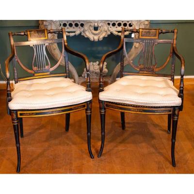 Pair Of Regency Period Armchairs. England 1810.