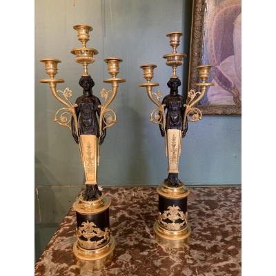 Pair Of Candelabra Empire. Nineteenth Century