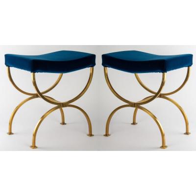 Pair Of Bronze Stool. Maison Jansen, Circa 1970