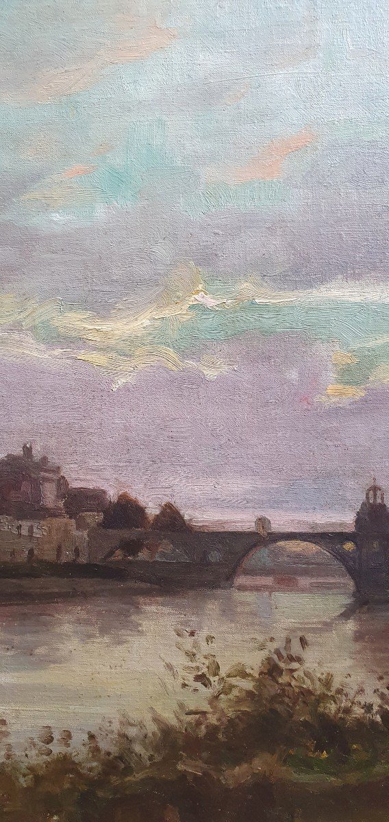 Olynthe Madrigali The Bridge Of Avignon Oil On Canvas Evening Effect-photo-1