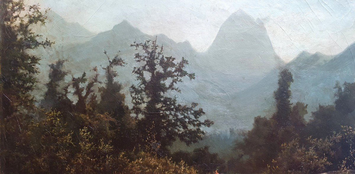 Adolphe Du Gravier Animated Landscape Of The Pyrenees Oil On Canvas XIXth Century Basque Country-photo-4