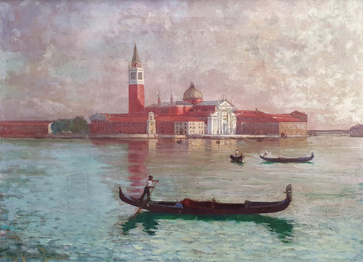 Jean Maurice Duval View Of San Giorgio Maggiore In Venice Oil On Canvas Circa 1900
