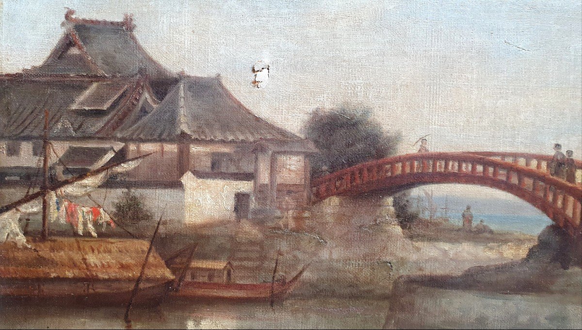 Scene Of Life In Japan Oil On Canvas To Restore Late Nineteenth Century Japanese-photo-2