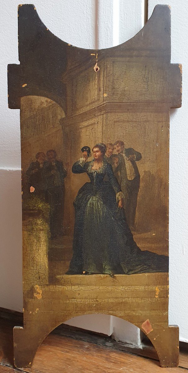 Scène De Bal Masqué Huile Sur Panneau Fin Du XIXème Siècle-photo-2