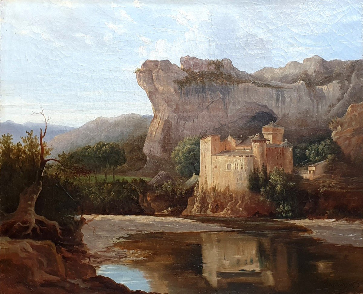 Jacques Raymond Brascassat Château De La Caze Huile Sur Toile Circa 1840 Lozère Tarn