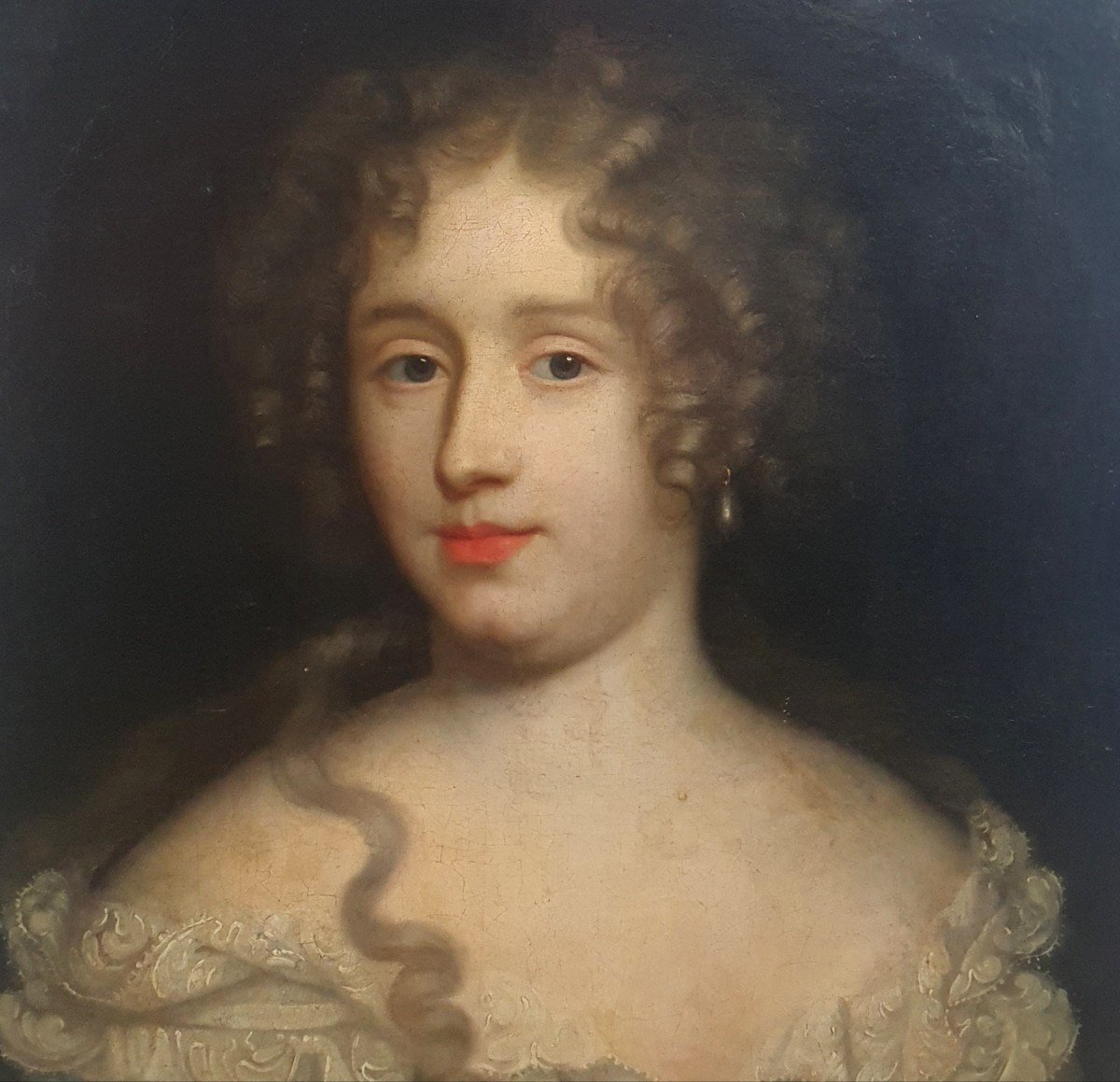 Portrait De Femme à La Perle Du XVIIème Siècle Huile Sur Toile -photo-3