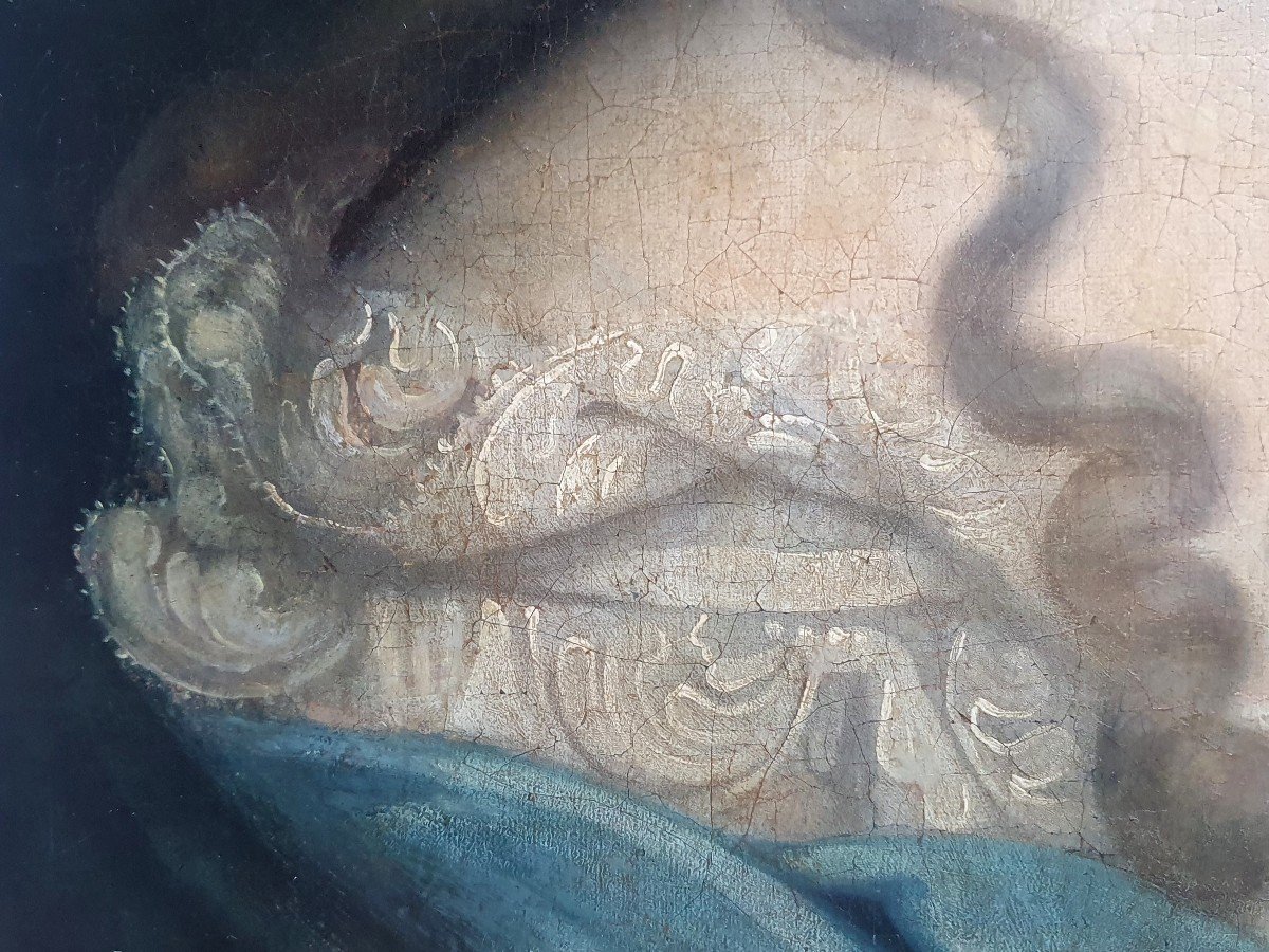 Portrait De Femme à La Perle Du XVIIème Siècle Huile Sur Toile -photo-3