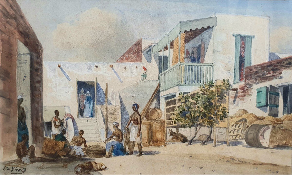 Evremond De Bérard Gorée Island Senegal Watercolor On Paper XIXth Century Africa