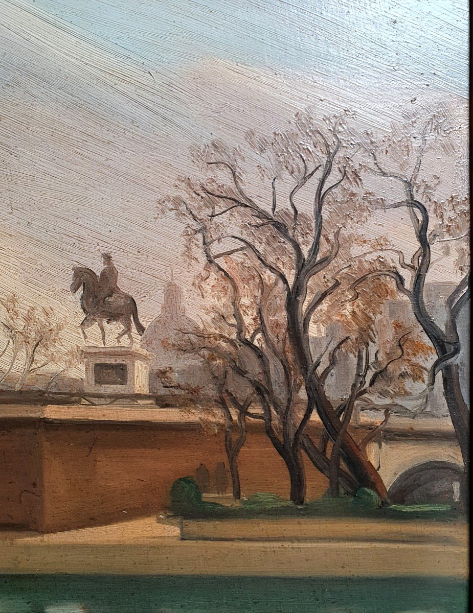 Claude Chereau Statue équestre d'Henri IV Paris Pont Neuf Huile Sur Panneau-photo-2